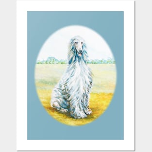 AFGHAN HOUND.  A Regal Blue Afghan Hound with a simple, rural background. Posters and Art